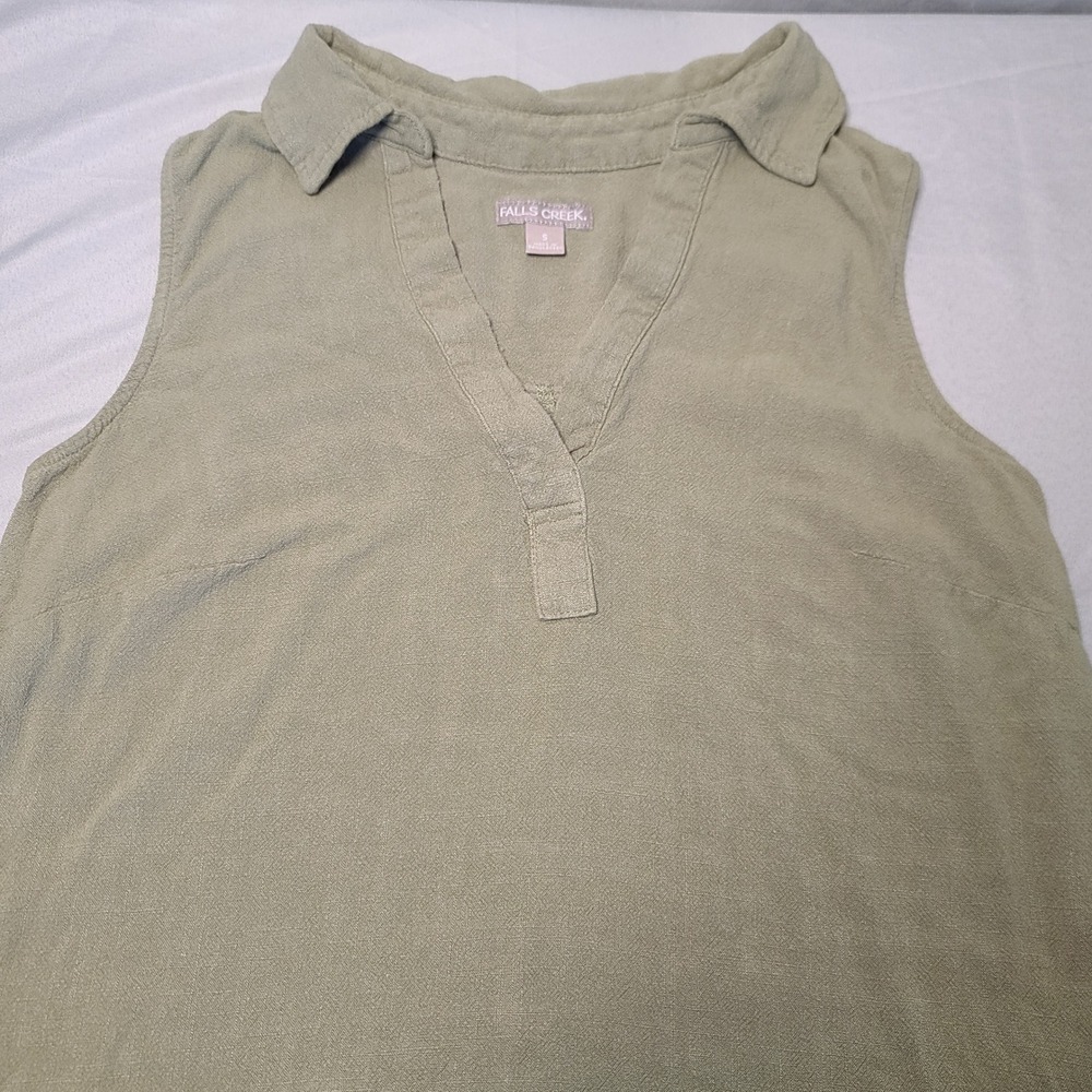 Falls Creek Shift Dress Womens Small Sage Green Linen Blend Sleeveless Pockets‎